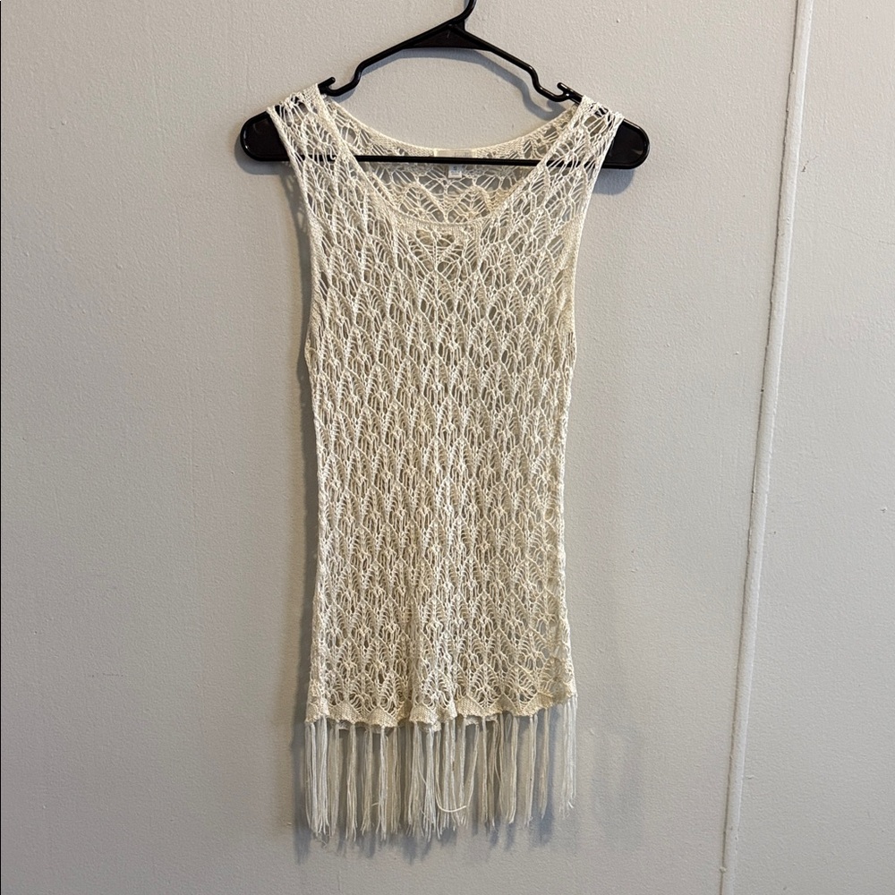 Charming Charlie Cream Crochet Fringe Tank Top